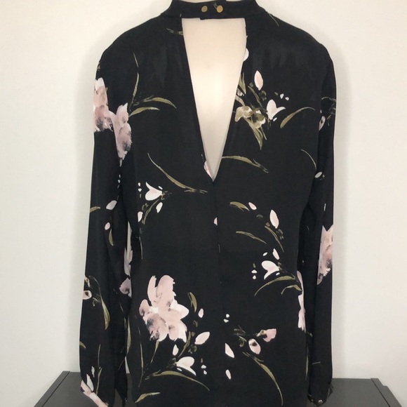Dynamite Black Blouse Floral Design & Choker Neck - Picture 4 of 6
